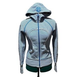 LULULEMON blue and white striped scuba hoodie sweatshirt jacket size 4